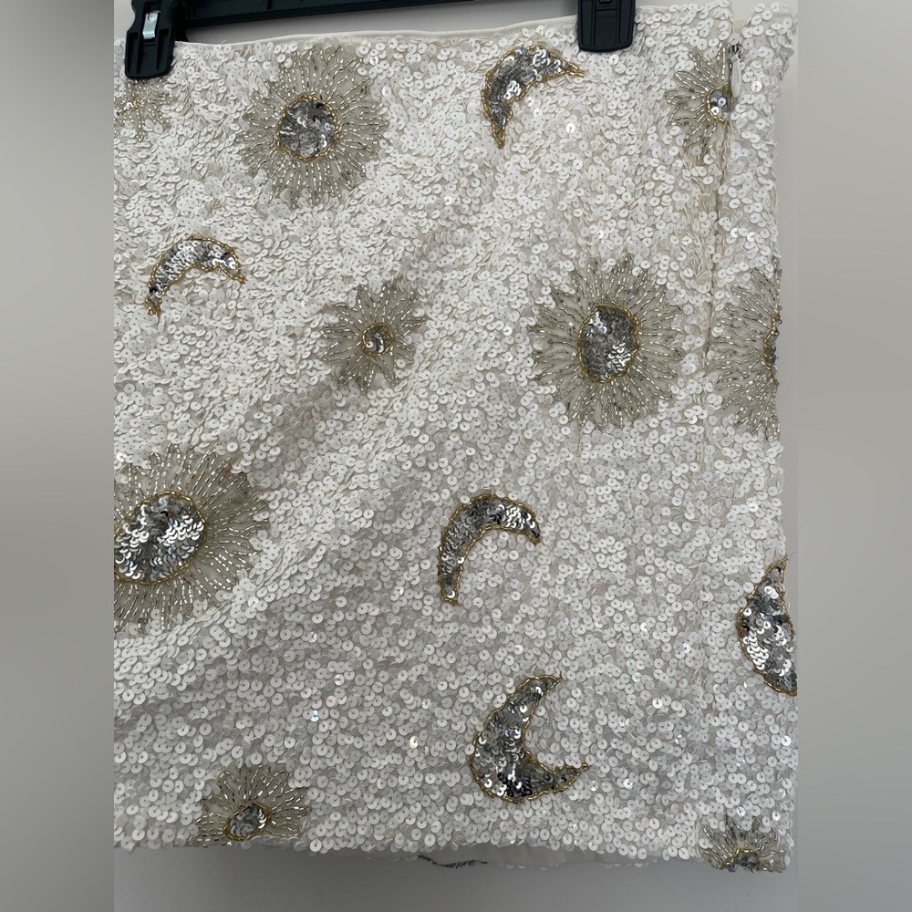 Show Me Your MuMu White Sequin Mini Skirt with Silver Embellishments - Picture 5 of 9